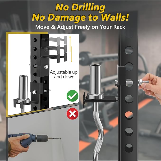 2 Pcs Barbell Holder for 3 x 3 Weight Racks Steel Barbell Mount Rack Vertical Training Curl Bar Holder Fits 5/8''-1'' Holes, No Drilling Required, Bearing 20 Pounds