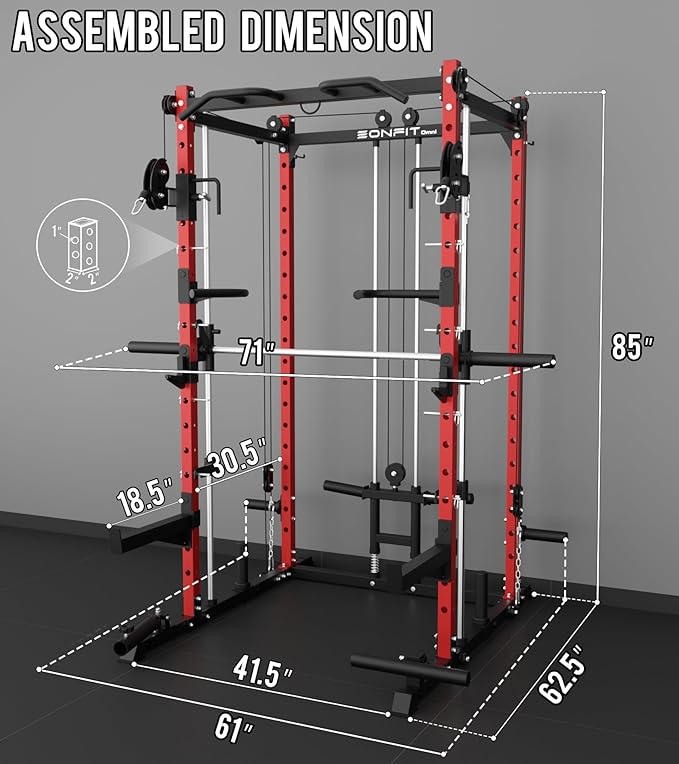 Eonfit E3 Smith Machine for Home Gym Equipment, Multi-Function Power Cage Squat Rack with Cable Crossover LAT Pulldown Pulley System All in One
