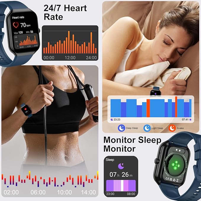 Smart Watch for Men Women (Answer/Make Call), 1.96"HD Smartwatch with Heart Rate/Sleep Monitor/Pedometer/Calories, 113+ Sports Fitness Watch, IP68 Waterproof Activity Tracker for Android iOS-Blue
