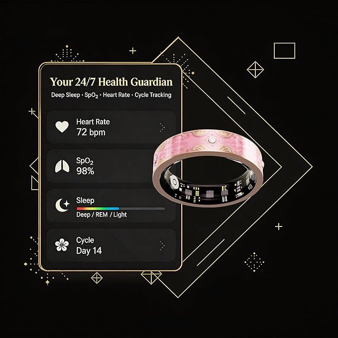 Smart Ring for Women Gift, Fitness & Vital Signs Monitoring, Sleep Tracker/Remote Photography/No Subscription(Pink,7#)