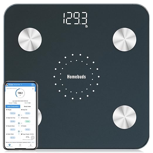 Homebuds Digital Bathroom Scale for Body Weight and Fat, Weighing Professional Since 2001, Body Composition Monitor for BMI Fat Water Muscle with App, 400lb, Blue