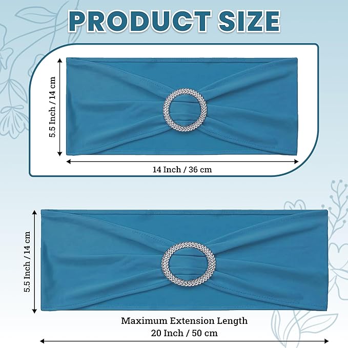 MDS Pack of 125 Spandex Chair Sashes Bows Universal fits Elastic Stretch Chair Bands Ties with Buckle Slider Bow for Wedding Decoration Spandex Slider Sashes Bow - Dark Teal