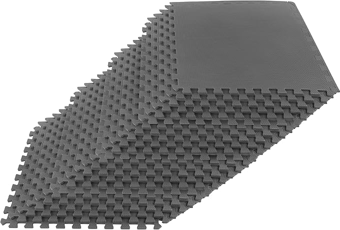 EVA Foam Mat Tiles 24-Pack - 96 SQ FT of Interlocking Padding for Garage, Playroom, or Gym Flooring - Exercise Mat or Baby Playmat by Stalwart (Gray)