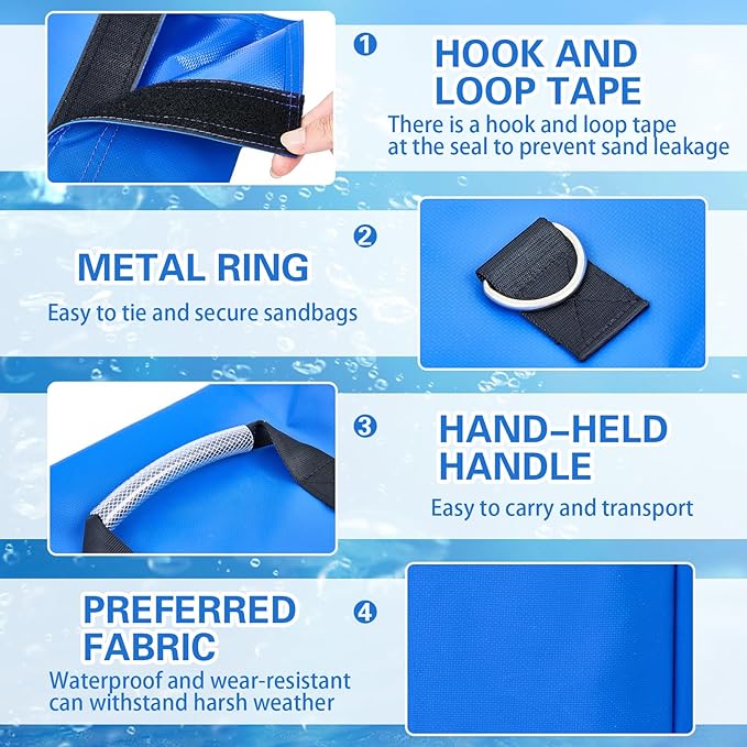 Simgoing 12 Pcs Vinyl Sand Bags for Bounce House, Bounce House Accessories Sandbag for Support & Anchor Inflatables Tents Water Slides Canopies Commercial, Holds up to 50 Lbs (Blue)