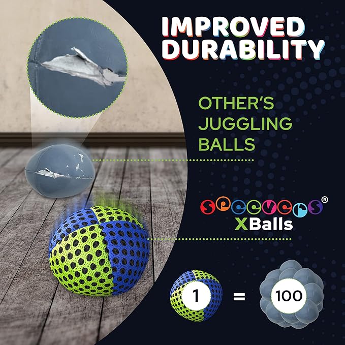 speevers Juggling Balls for Beginners and Professionals Set of 3, 14 Colors Available, 2 Layers of Net and Carry Case, Xballs Juggling Balls (Blue - Yellow, 4.2 oz)