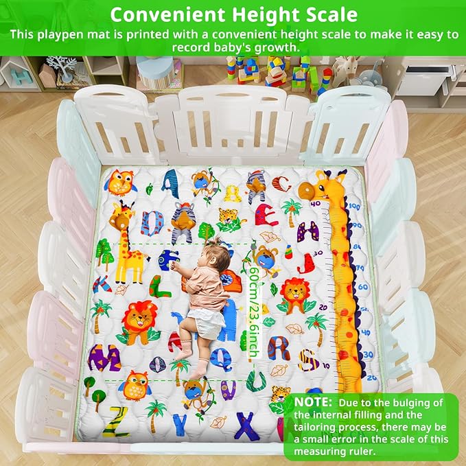 Baby Gyms Playmats for Playpen, 50"×50" Safari Zoo Alphabet Play Mat Waterproof ABC Learning Mat Jungle Themed Nursery Floor Playyards Thicken Soft Polyester Padding for Toddlers Infants