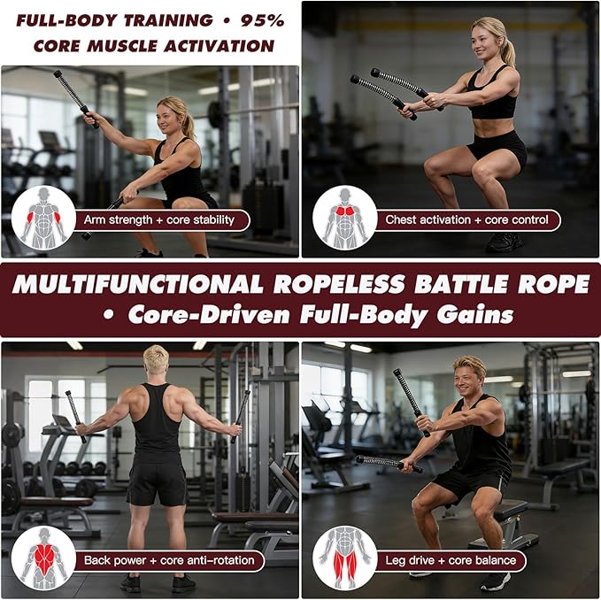 CYFIE Heavy Duty Ropeless Battle Ropes for Home Gym, Cordless Battle Ropes Weighted Workout Rope for HIIT, Strength Building & Low-Impact Aerobic Exercise, Portable Fitness Equipment for Men & Women