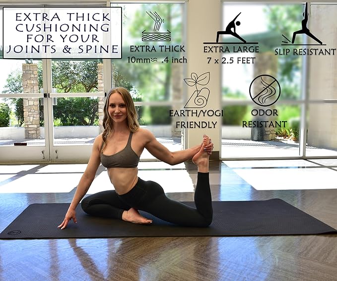 Tatago Extra Thick Yoga Mat Wide & XL-Our 10mm Extra Large Yoga Mat Thick Extra Wide And Long For Total Joint Cushioning. A Large Exercise Mat Thick And Perfect For Home Workout Pilates Or Studio.