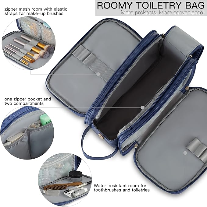 Elviros Toiletry Bag for Men, Large Travel Shaving Dopp Kit Water-resistant Bathroom Toiletries Organizer PU Leather Cosmetic Bags