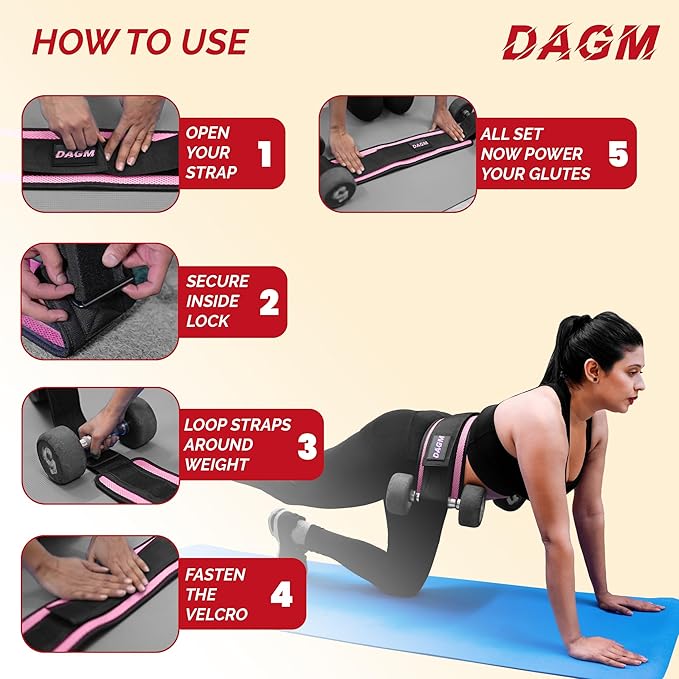 DAGM Hip Thrust Belt for Dumbbells heavy, Secure Glute Trainer with Non-Slip Extra Padding That Protects Your Hips - Ideal for Gym & Home Workouts - Use with Heavy Duty Kettlebells, Dumbbells, & Plates Hold up to 500 lbs