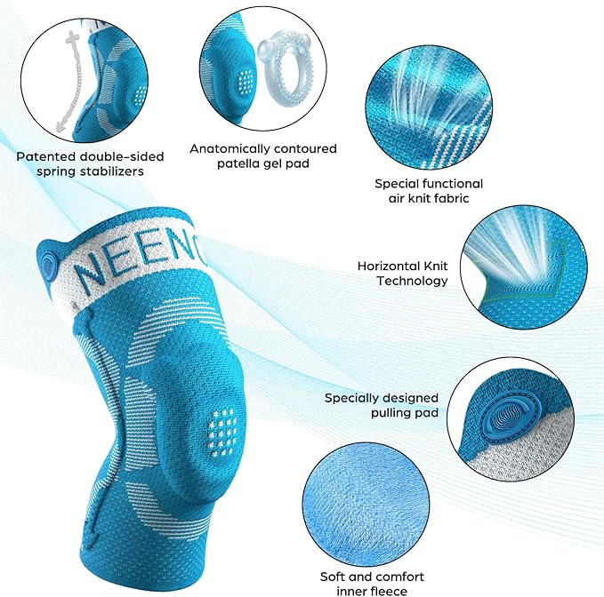 NEENCA Kids Knee Brace Sleeve, Youth Knee Compression Sleeve for Children - Boys & Girls. Child Knee Support with Patella Gel Pad & Side Stabilizers for Knee Pain, Sports, Outdoor -Blue