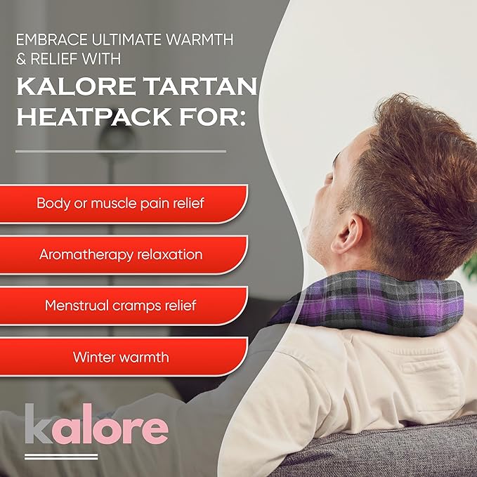 Microwavable Heating Pads for Winter Warmth, Back, Stomach & Head Comfort – Kalore Soft Cotton Tartan Neck Wrap – Even Heat Distribution Hot Compress Bag – Wheat Heat Pad XL – Unscented – Purple