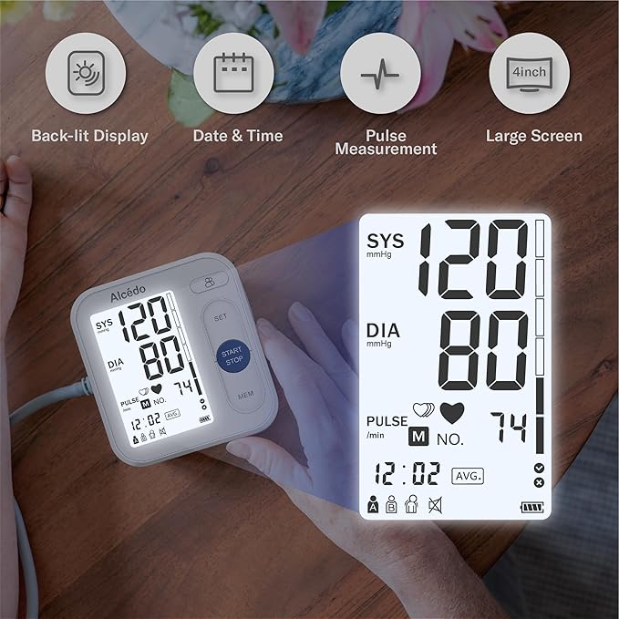 Alcedo Blood Pressure Monitor for Home Use, Automatic Digital BP Machine with Large Cuff for Upper Arm (Backlit Large Screen)