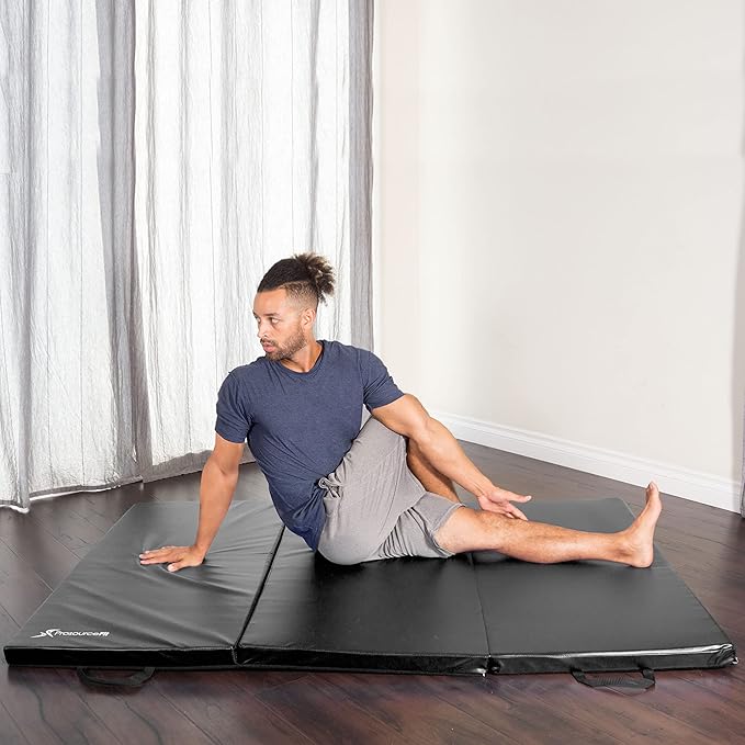 ProsourceFit Tri-Fold Folding Thick Exercise Mat 6’x4’ with Carrying Handles for Tumbling, Martial Arts, Gymnastics, Stretching, Core Workouts