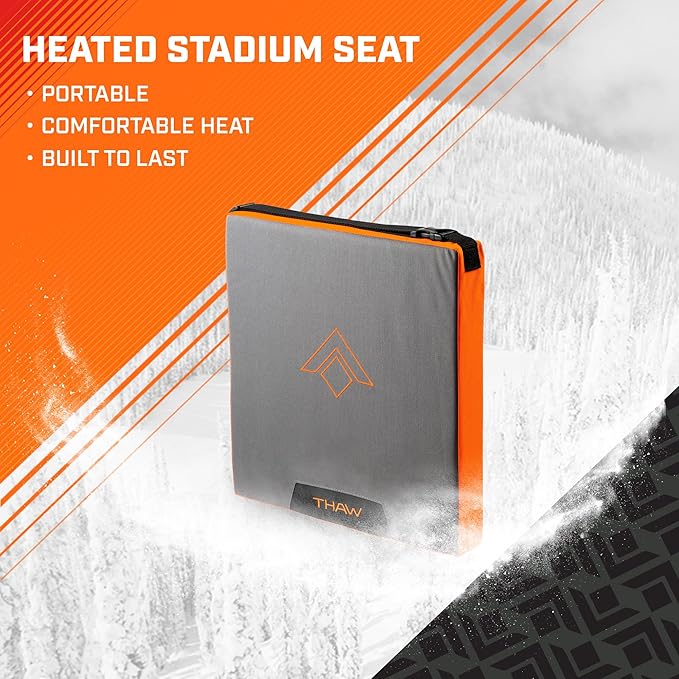 THAW Rechargeable Heated Seat Pad | Portable Design, 2" Foam Padding, Heat Retaining Insulation, Stain and Water-Resistant, Stadium Seating