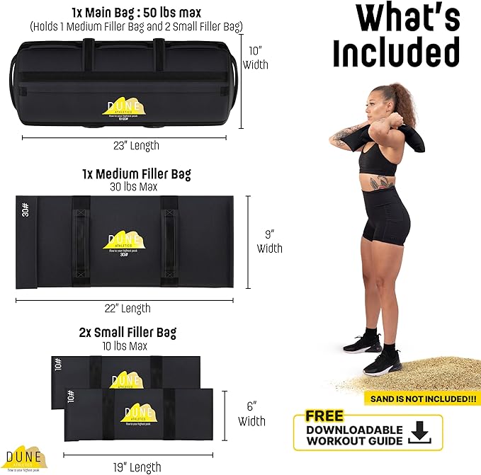 Sandbags for Working Out (Unfilled) - Enhance Your Fitness with Our Workout Sandbag, Versatile & Durable Sand Bags for Weight Training | 10-50 lbs Sand Bag for Exercise – Dark Gray - Guide Included