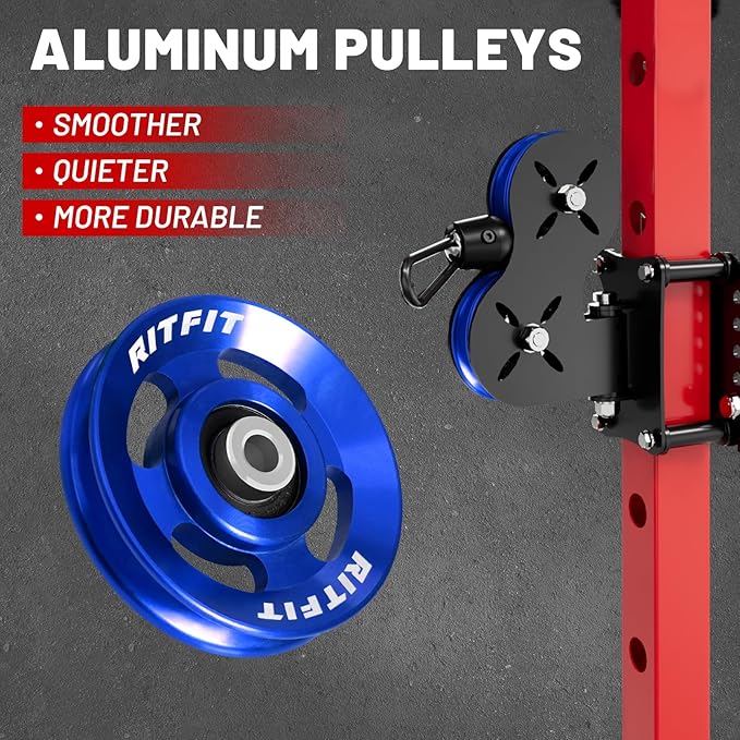 RitFit Aluminum Pulley Wheel for Gym Equipment, 6PCS Set Power Rack Pulley Attachment, 90mm Aluminum Alloy Bearing Gym Pulley Wheel for Home Gym