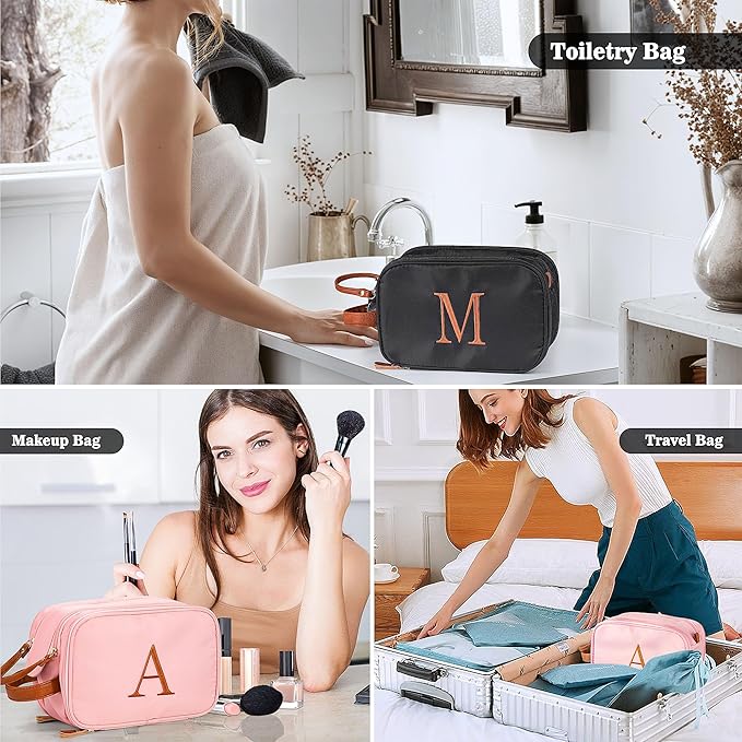 YOOLIFE Travel Toiletry Bag Makeup Bag - Travel Toiletry Bags for Women, Portable Toiletries Bags, Personalized Birthday Gifts for Women Her Friend Letter J Pink