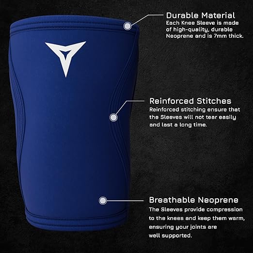Breaking Limits Navy Blue Lifting Knee Sleeves Men (Pair) - 7MM Sleeves Weightlifting Men & Women - Powerlifting Knee Sleeves for Squats - Squat Knee Brace for Lifting - Rodilleras para Gym Hombre y Mujer (S)