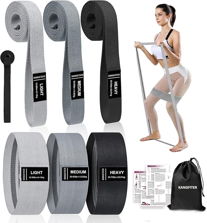 KANGFITER Long and Short Fabric Resistance Bands with Door Anchor, Non-Slip Stretch Booty Bands for Working Out Women & Men, Loop Exercise Elastic Bands for Home Physical Therapy Yoga Pilates