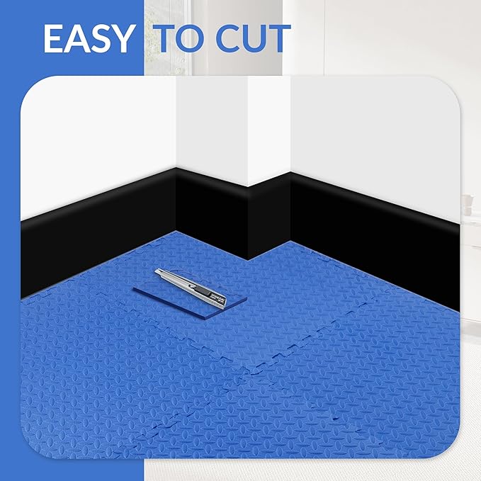 Fitvids Puzzle Exercise Gym Flooring Mat, 1" Thick High-Density EVA Interlocking Tiles Workout Mat for Home Gym, Fitness Equipment, MMA, Gymnastics, 6-Piece Shock-Absorbing Exercise Mat (24 Sq Ft)