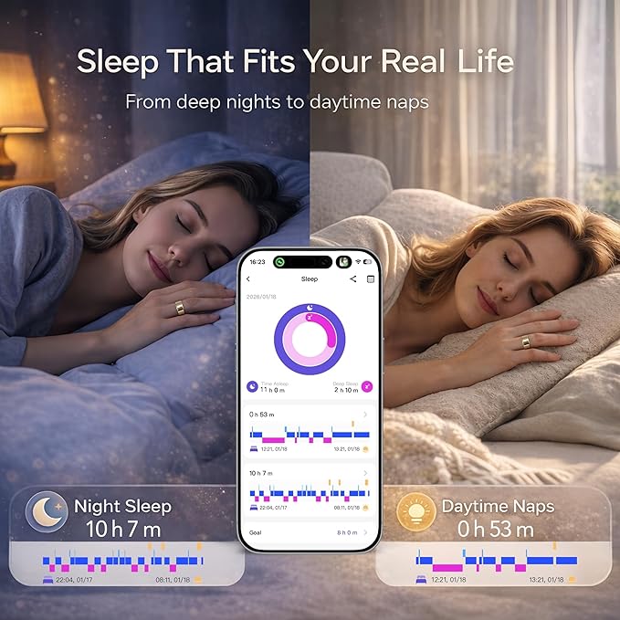 Smart Ring Health & Fitness Tracker for Men & Women – Sleep, Heart Rate & SpO₂ Monitoring, Stress & Activity Tracking, Women’s Health Support, 180+ Sports Modes, IP68 Waterproof, No Subscription Fee