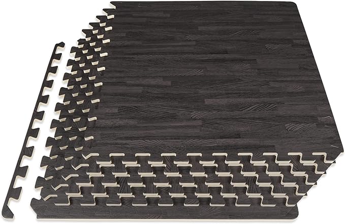 ProsourceFit Wood Grain Puzzle Mat ½-inch, 6 EVA Foam Interlocking Floor Tiles (24 Sq Ft) for Secure Indoor Room Workout Flooring and Playmat