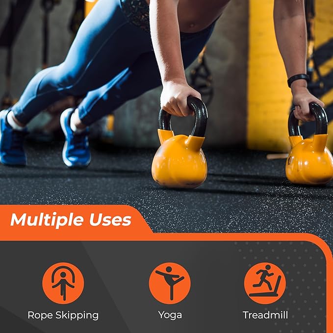 SUPERJARE 0.4'' Thick 6 Pcs 24 Sq Ft Rubber Top Exercise Equipment Mats, High Density EVA Foam Mats with Rubber Top, Interlocking Gym Flooring for Home Gym, Protective Workout Mat, Black/Blue