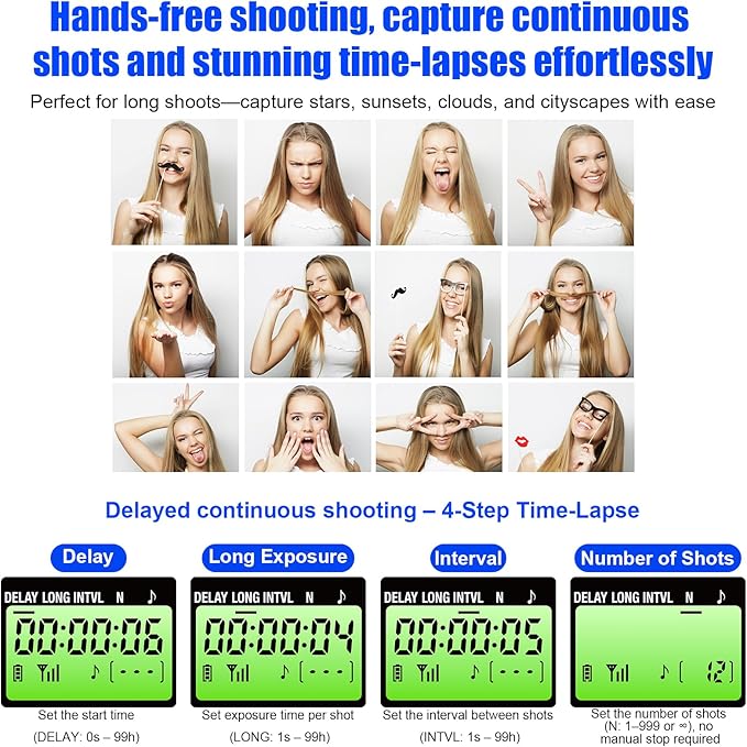 for Canon Cameras Wireless Rechargeable Timer Shutter Release Remote Control with LCD & Upgraded Interval Timer for EOS R6 Mark II, R7, R50 V, R100, RP, Rebel T7, T6, T5, T3, SL2, 5D Mark III
