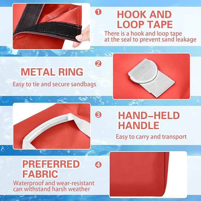 Simgoing 4 Pcs Vinyl Sand Bags for Bounce House, Bounce House Accessories Sandbag for Support & Anchor Inflatables Tents Water Slides Canopies Commercial, Holds up to 50 Lbs (Red)