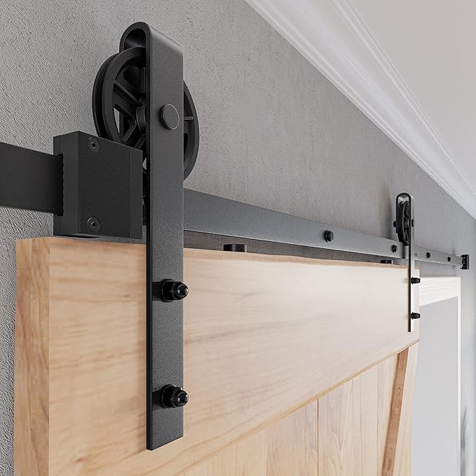 SMARTSTANDARD 13 Feet Heavy Duty Sliding Barn Hardware Kit, 4FT - 18FT, Black, Smoothly and Quietly, Simple and Easy to Install, Fit 78" Wide Door Panel (Industrial Bigwheel Hangers)