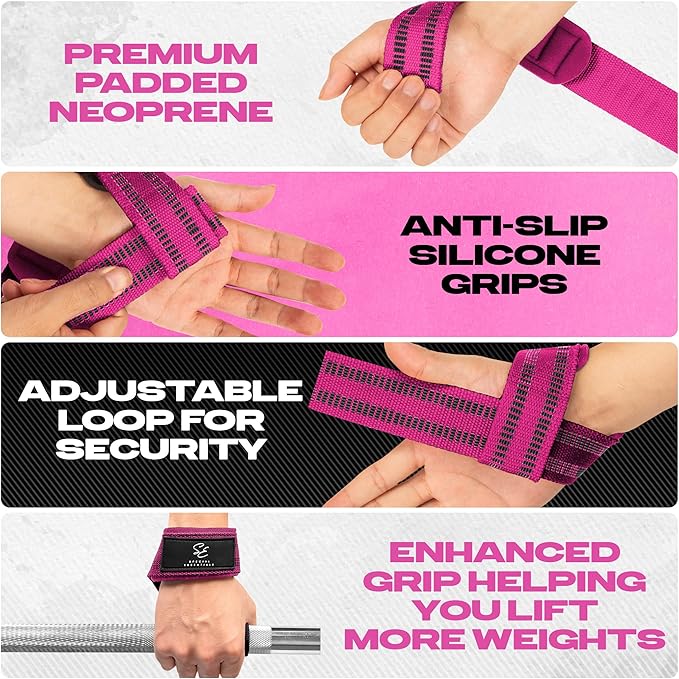 Special Essentials 2 Pack of Wrist Straps for Weightlifting - Two-Sided Anti Slip Silicone Grip & Padded Neoprene - Durable Gym Lifting Straps for Men and Women for Bodybuilding & Powerlifting