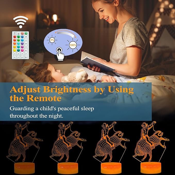 16 Color Bull Rider Night Light, Rodeo Gifts for Boy, Matador 3D Night Light with Remote Control, RGB Flashing Mode and Dimmable, Gifts for Boys Christmas Decor