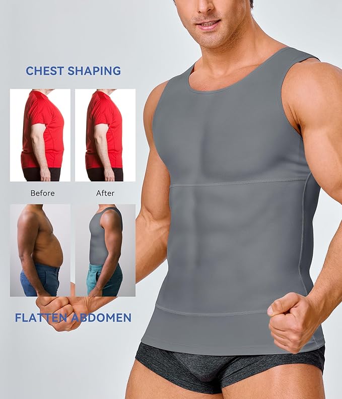 Mens Compression Shirt Slimming Body Shaper Vest Workout Tank Tops Abs Abdomen Undershirts