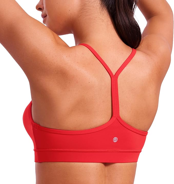 CRZ YOGA Butterluxe Y Back Sports Bras for Women - Padded Racerback Low Impact Spaghetti Thin Strap Workout Yoga Top