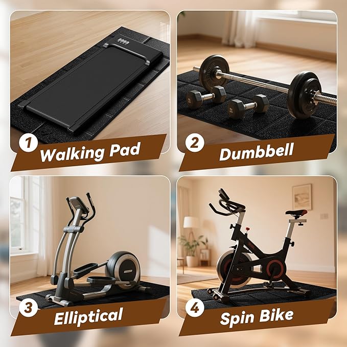 Walking Pad Mat for Carpet and Hardwood Floors, 0.24" Thick Foldable Treadmill Mat for Floor Protection, Non-Slip High Density for Bike, Elliptical, Home Gym Use