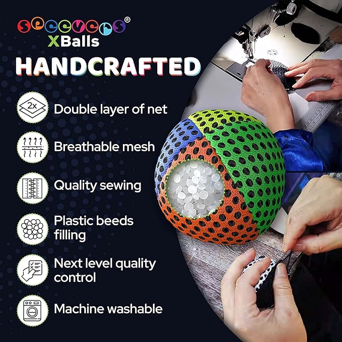 speevers Juggling Balls for Beginners and Professionals Set of 3, 14 Colors Available, 2 Layers of Net and Carry Case, Xballs Juggling Balls (Orange Green Yellow Blue, 4.2 oz)