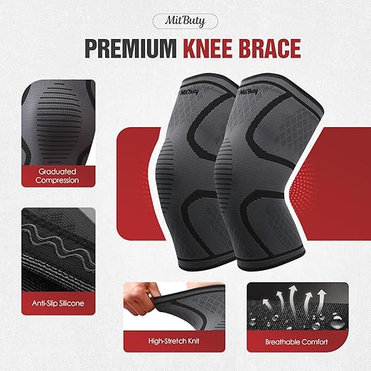 Compression Knee Brace for Women & Men, 2-Pack Knee Sleeve for Running, Basketball & Hiking, Compression Sleeve for Gym, Sports & Workout – Knee Support for Daily Activities (L: 19–22")