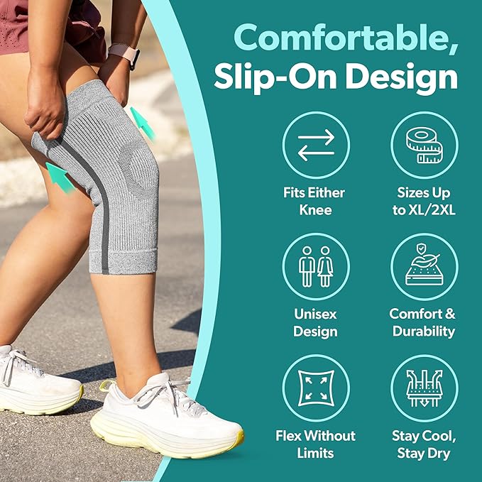 BraceAbility Knee Compression Sleeve - Knit Knee Pain Brace for Men or Women, Arthritis Relief, Meniscus Tear, Running, Workout, Sports, Swelling, Athletic Support for Joint Stability (Teal, XL/2XL)