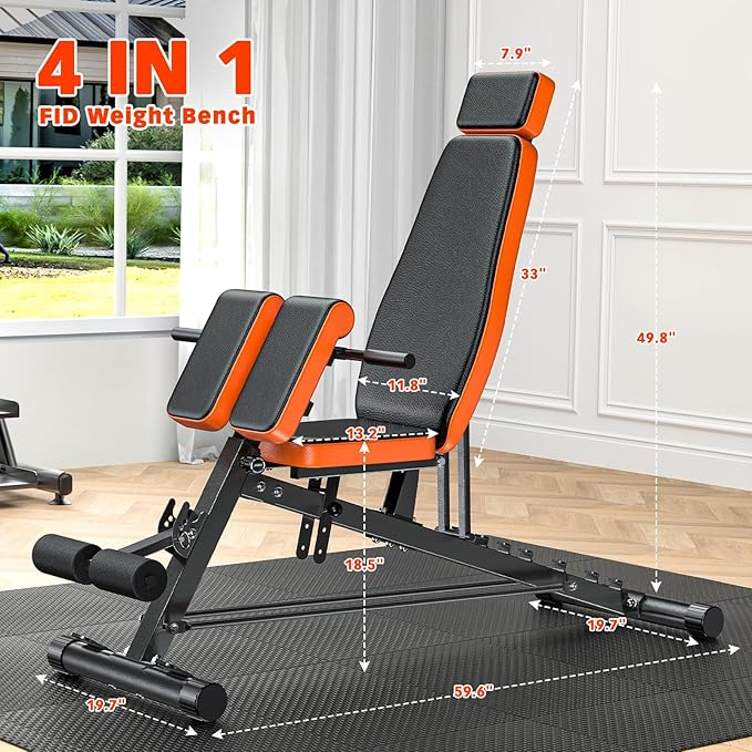 XDDIAS Roman Chair, Adjustable Weight Bench Back Extension Machine for Home Gym, 1000LBS All-in-One Sit Up Bench with Dumbbell Rack, Incline, Decline, and Flat Bench for Hyperextension, Core, Glute