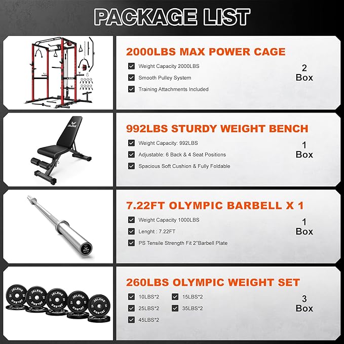 JELENS S21 Power Cage, Multi-Function Power Rack with Adjustable Cable Crossover System, 2000LBS Squat Rack for Home Gym with More Training Attachments
