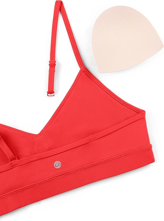 CRZ YOGA Butterluxe V-Neck Sports Bras for Women - Adjustable Thin Straps Padded Yoga Top Basic Wireless Camisole