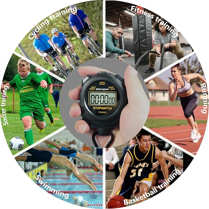 Stopwatch Timer with Countdown, ON/Off Simple Operation No Clock No Date, Digital Stop Watch for Sports, Black