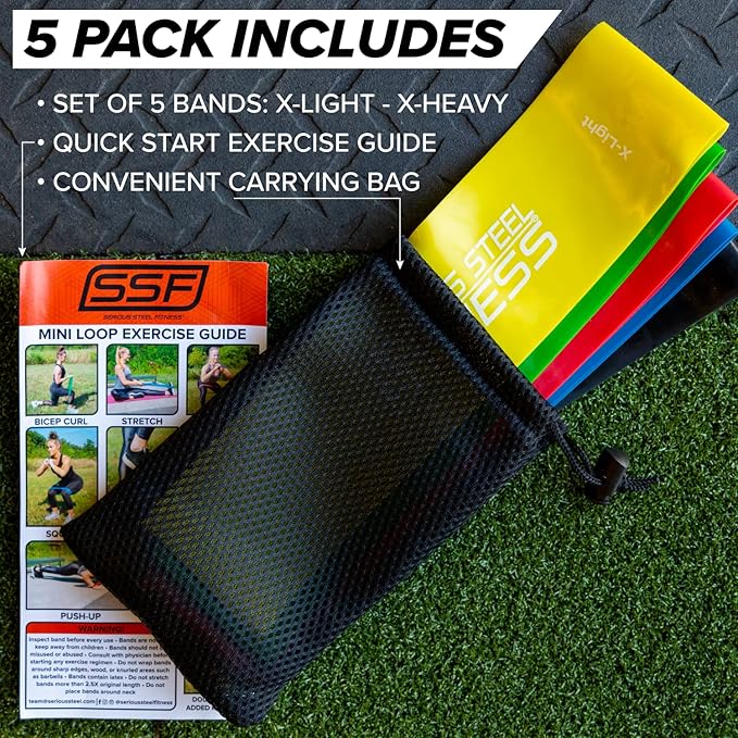 Serious Steel Fitness Mini Resistance Loop Bands | Rehab and Prehab Stretch Bands | 12" Exercise Workout Bands (Sets of 5 Pack and Sets of 10 Pack Trainer Options Available!)