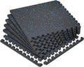 SUPERJARE 0.79'' Extra-Thick Exercise Equipment Mats, 6 Pcs 24 Sq Ft Rubber Top Floor Tiles with High Density EVA Foam, Interlocking Gym Flooring for Home Gym, Protective Workout Mat, Black/Blue