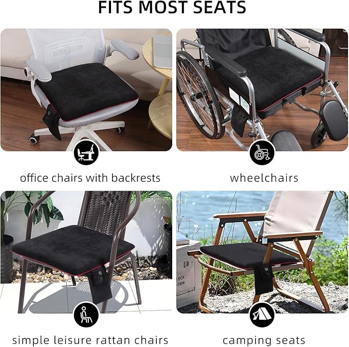 Melissa Portable Heated Seat Cushion with USB, 3 Heat Settings, Foldable Heating Chair Pad for Office, Home, Stadium, outdoor, Camping, Wheelchair – Lightweight & Easy to Carry - 17x17x1.4 inch(Black)
