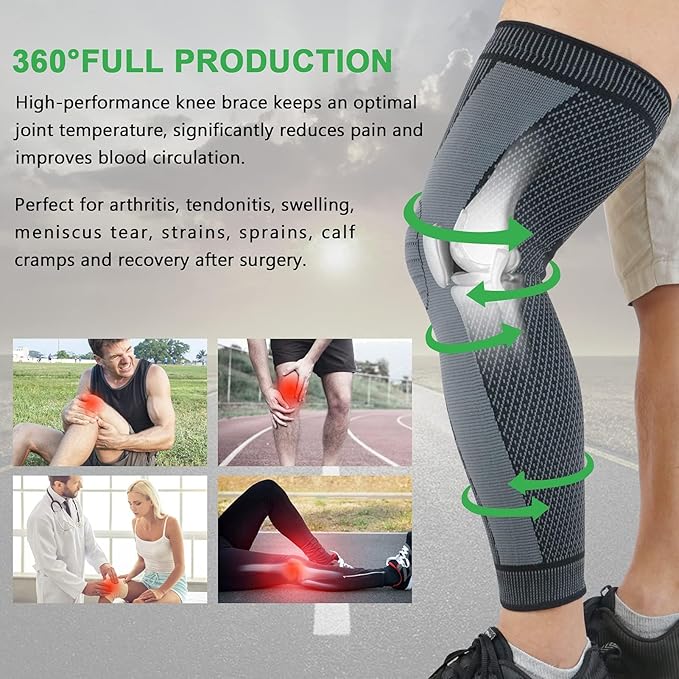 beister Full Leg Sleeve, Knee Braces for Knee Pain Women & Men, Knee Compression Sleeves, Knee Support for Meniscus Tear, ACL, Arthritis, Joint Pain Relief,Sport (Pair)