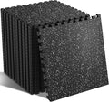 SUPERJARE 0.79'' Extra-Thick Exercise Equipment Mats, 24 Pcs 96 Sq Ft Rubber Top Floor Tiles with High Density EVA Foam, Interlocking Gym Flooring for Home Gym, Workout Mat, Black/Grey