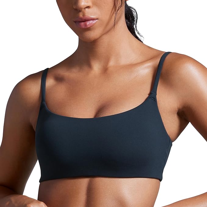 CRZ YOGA Butterbreeze Scoop Neck Sports Bras for Women - Spaghetti Straps Wireless Workout Padded Gym Cami Top