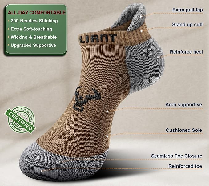 BULLIANT Men Running Socks,Active Ankle Socks No Show For Men With Cushioned Footbed Arch Support Breathable Wicking